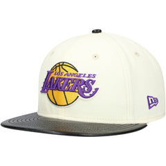 Los Angeles Lakers Faux Leather Visor Two-Tone 59FIFTY Fitted Hat - White/Black | New Era on sale