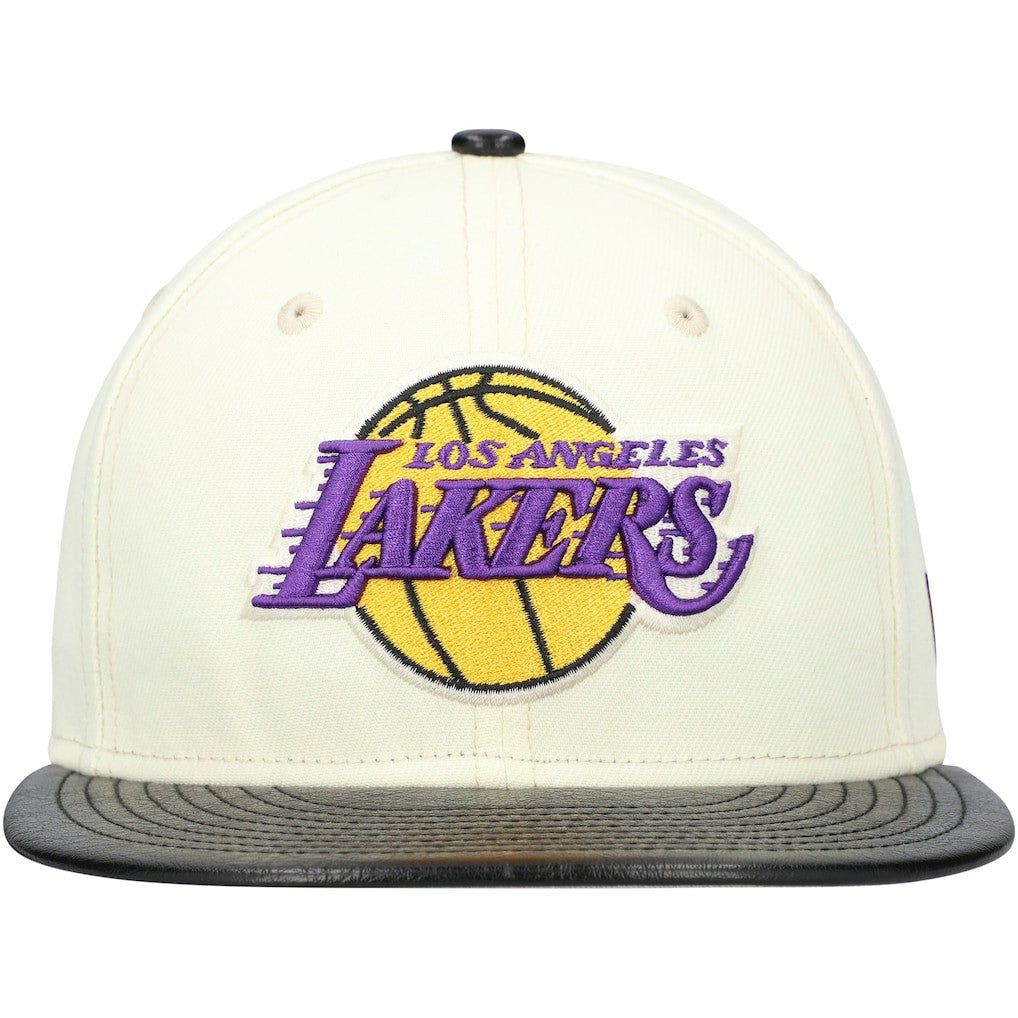 Los Angeles Lakers Faux Leather Visor Two-Tone 59FIFTY Fitted Hat - White/Black | New Era on sale
