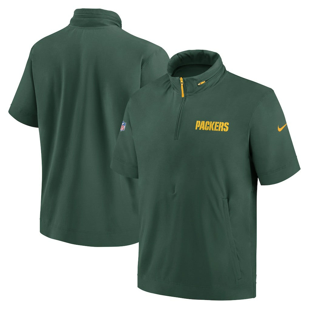 Green Bay Packers 2024 Sideline Coach Short Sleeve Half-Zip Hoodie Jacket - Green | Nike for sale