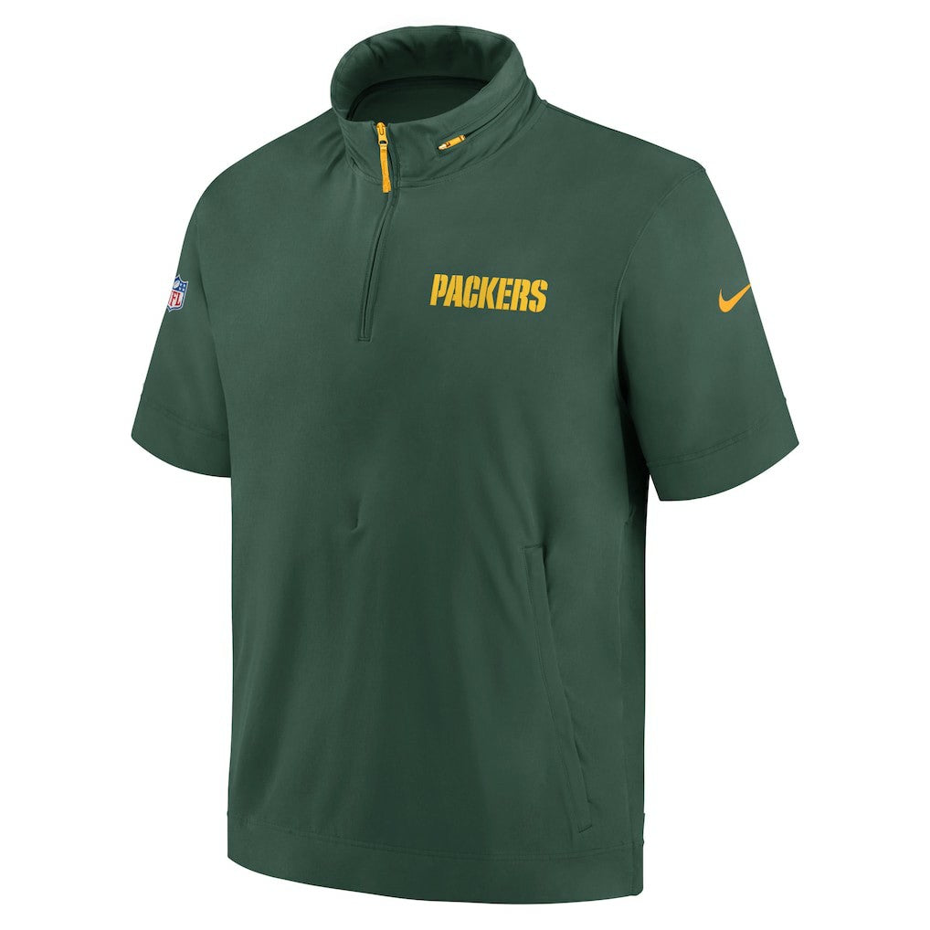 Green Bay Packers 2024 Sideline Coach Short Sleeve Half-Zip Hoodie Jacket - Green | Nike for sale