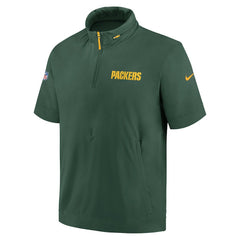 Green Bay Packers 2024 Sideline Coach Short Sleeve Half-Zip Hoodie Jacket - Green | Nike for sale