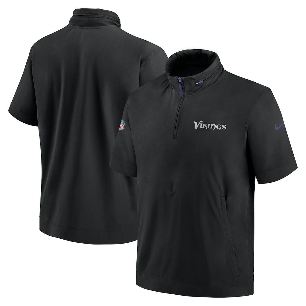 Minnesota Vikings 2024 Sideline Coach Short Sleeve Half-Zip Hoodie Jacket - Black | Nike outlet