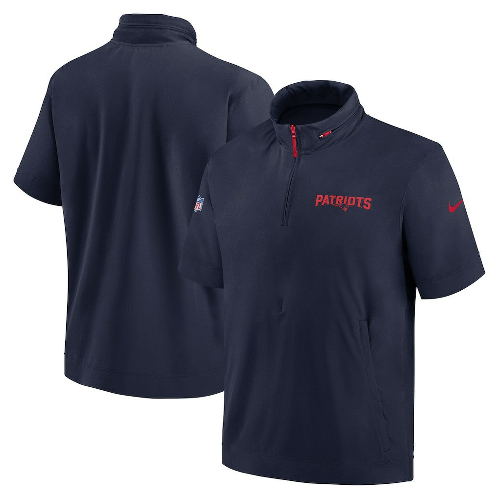 New England Patriots 2024 Sideline Coach Short Sleeve Half-Zip Hoodie Jacket - Navy | Nike on sale