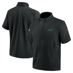 New York Jets 2024 Sideline Coach Short Sleeve Half-Zip Hoodie Jacket - Black | Nike on sale