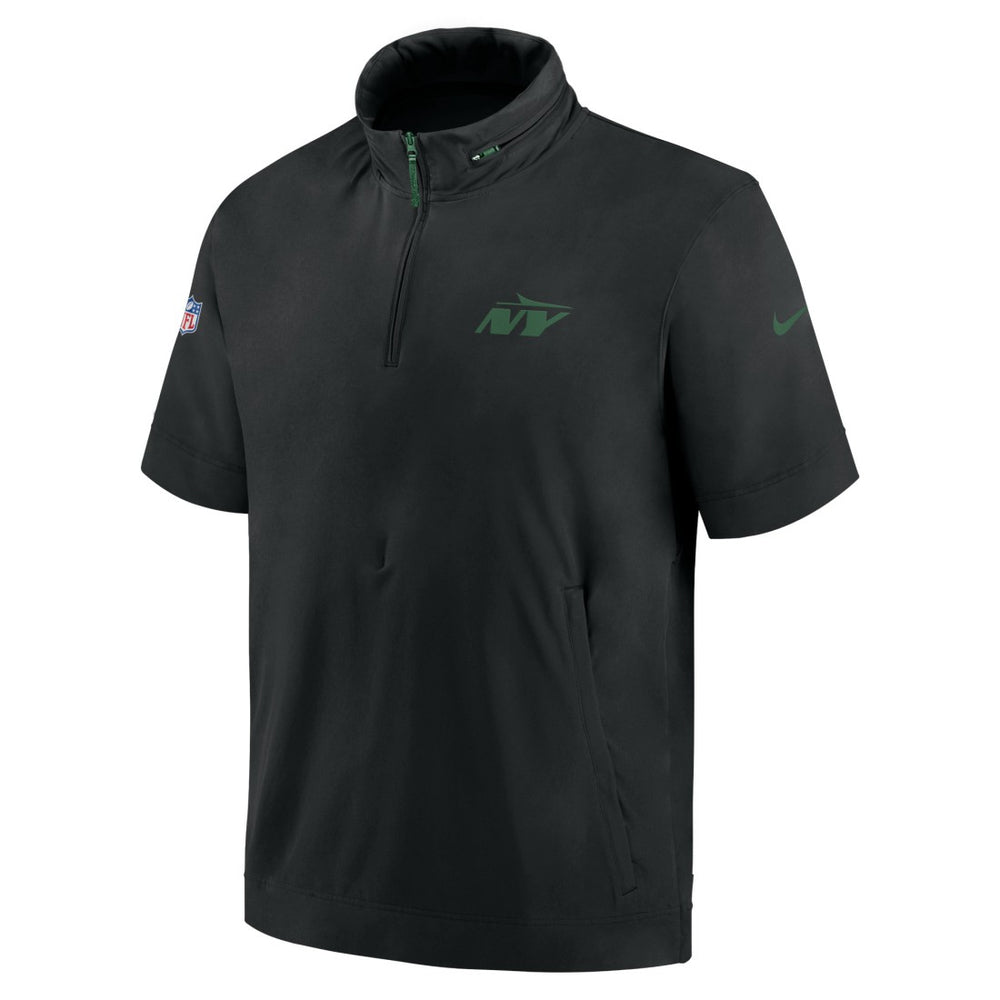 New York Jets 2024 Sideline Coach Short Sleeve Half-Zip Hoodie Jacket - Black | Nike on sale