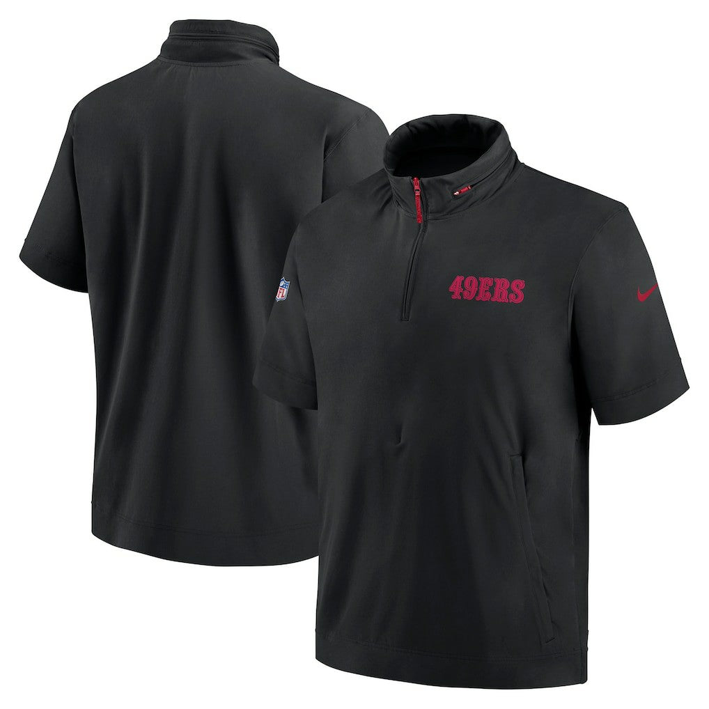 San Francisco 49ers 2024 Sideline Coach Short Sleeve Half-Zip Hoodie Jacket - Black | Nike online