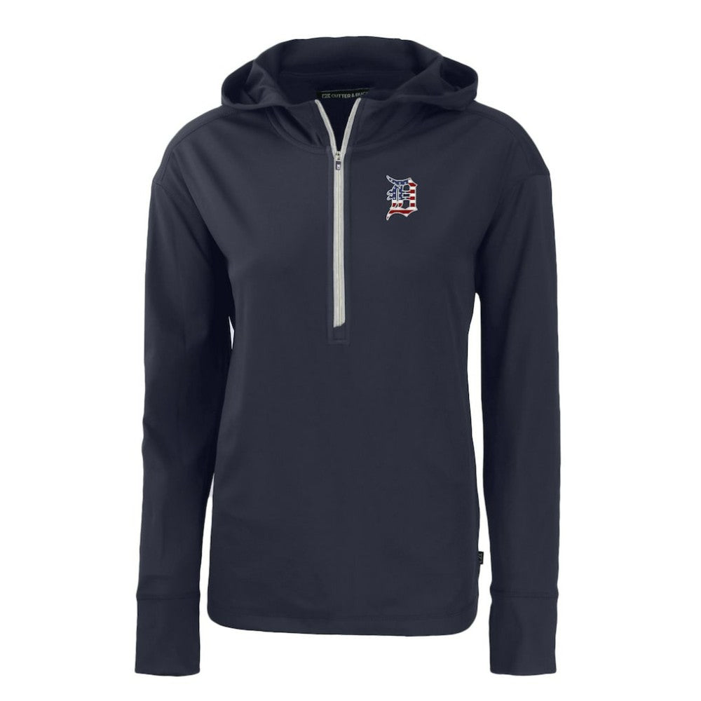 Detroit Tigers Cutter & Buck Women's Daybreak Eco Recycled Half-Zip Hoodie - Navy