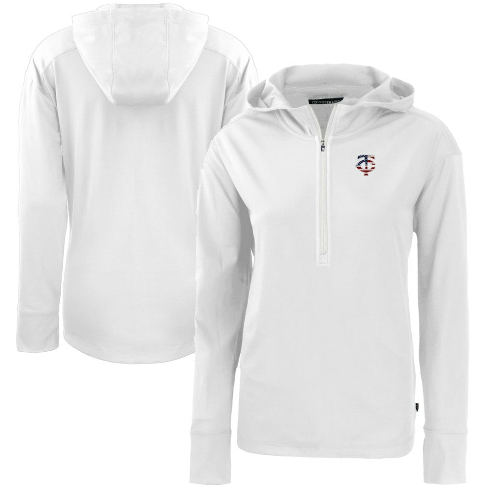 Minnesota Twins Cutter & Buck Women's Daybreak Eco Recycled Half-Zip Hoodie - White