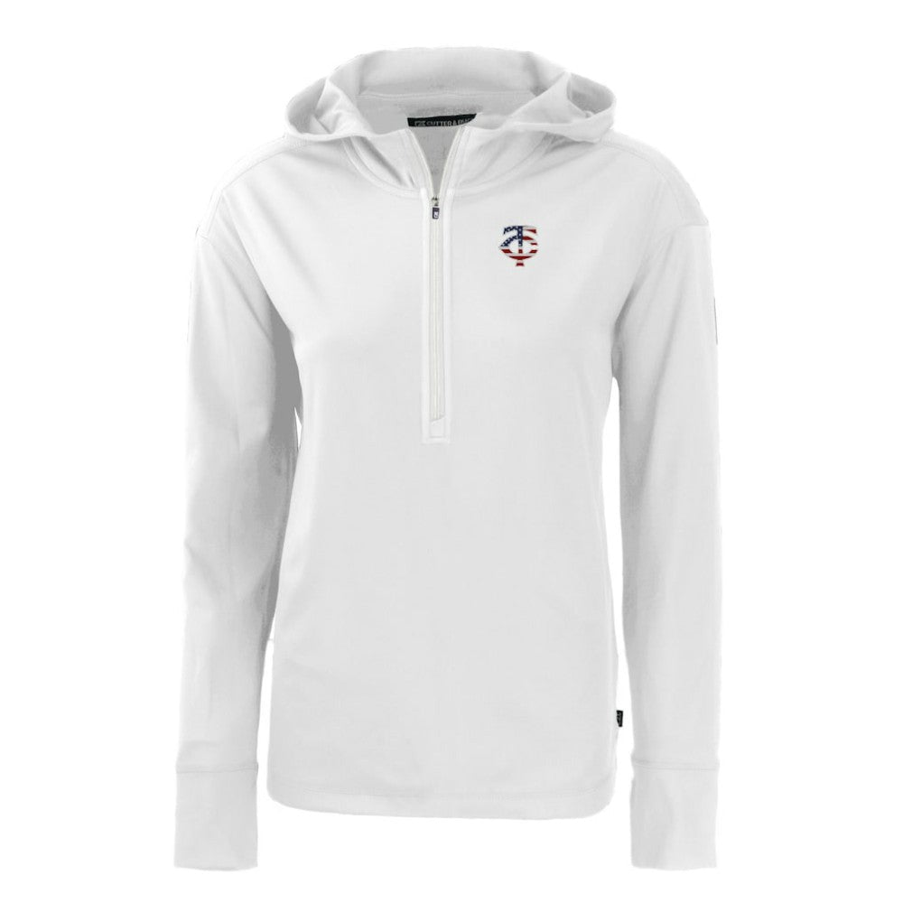 Minnesota Twins Cutter & Buck Women's Daybreak Eco Recycled Half-Zip Hoodie - White