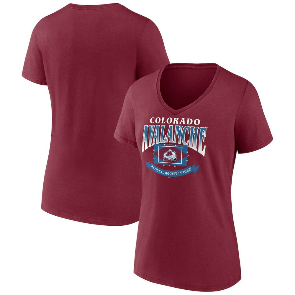 Colorado Avalanche Women's Slapshot V-Neck T-Shirt Burgundy