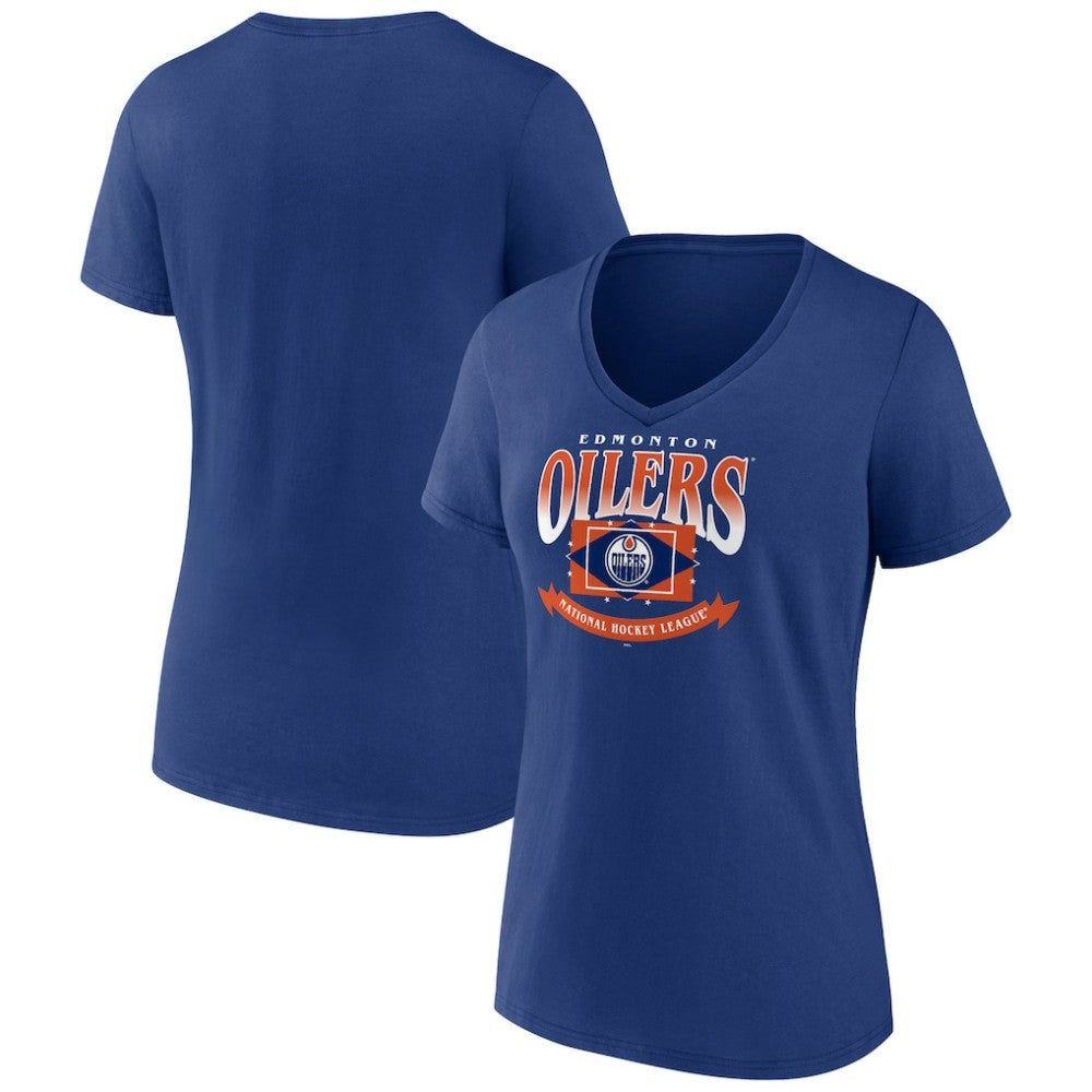 Edmonton Oilers Women's Slapshot V-Neck T-Shirt Navy