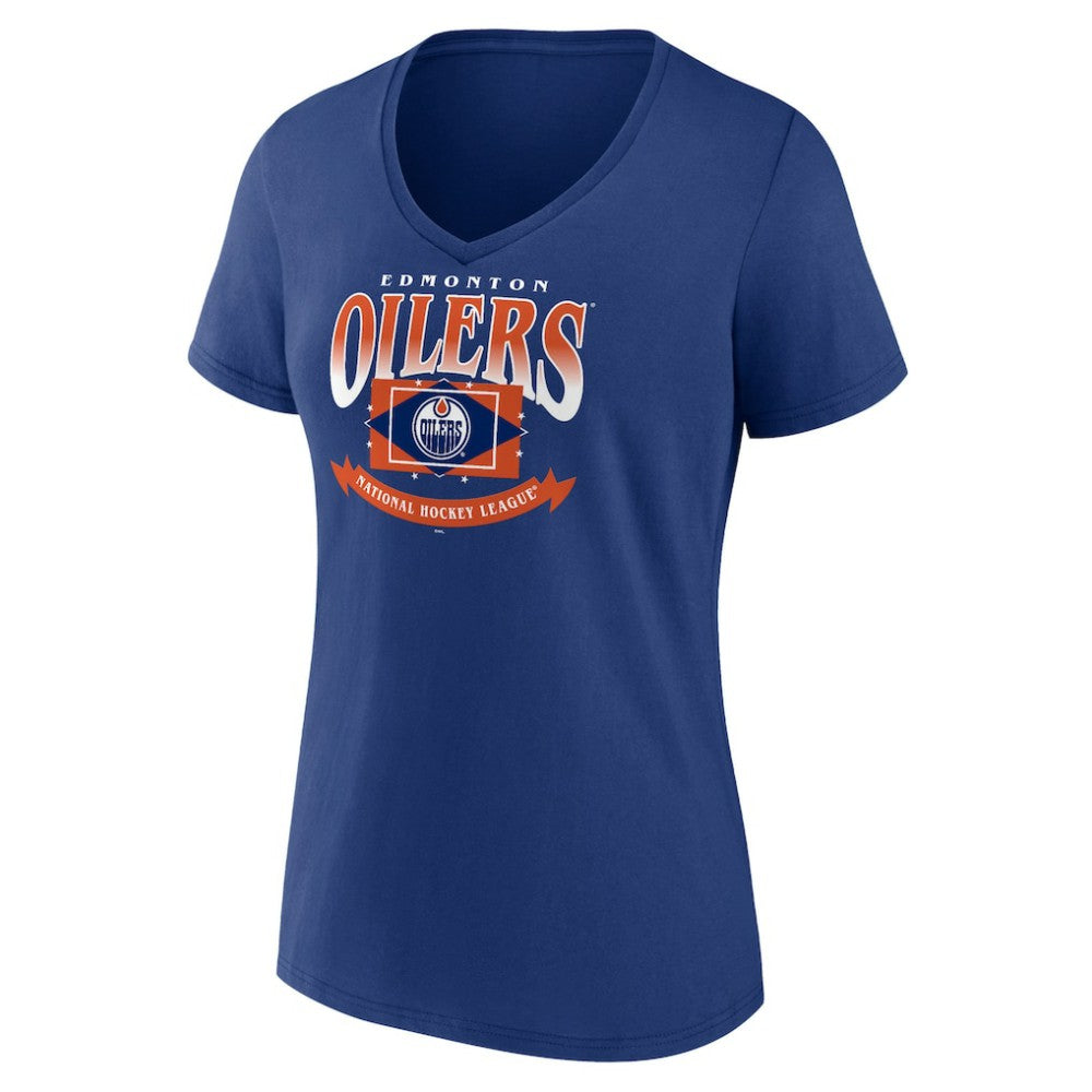 Edmonton Oilers Women's Slapshot V-Neck T-Shirt Navy