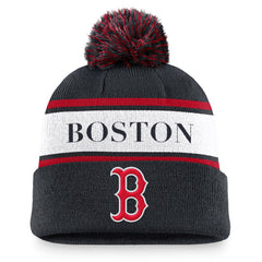 Boston Red Sox Team Stripe Peak Cuffed Knit Hat with Pom - Navy | Nike
