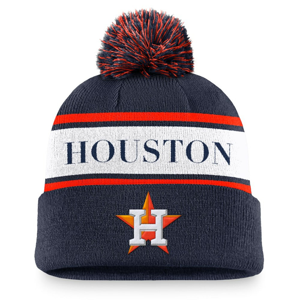 Houston Astros Team Stripe Peak Cuffed Knit Hat with Pom - Navy | Nike