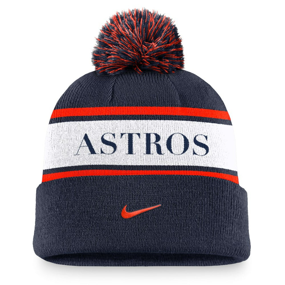 Houston Astros Team Stripe Peak Cuffed Knit Hat with Pom - Navy | Nike
