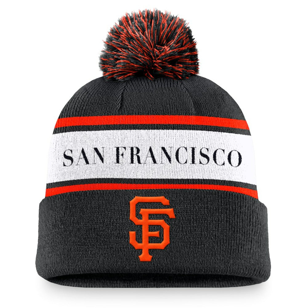 San Francisco Giants Team Stripe Peak Cuffed Knit Hat with Pom - Black | Nike