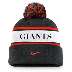 San Francisco Giants Team Stripe Peak Cuffed Knit Hat with Pom - Black | Nike