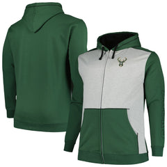 Milwaukee Bucks Big & Tall Contrast Pieced Stitched Full-Zip Hoodie - Hunter Green/Heather Gray | Fanatics outlet