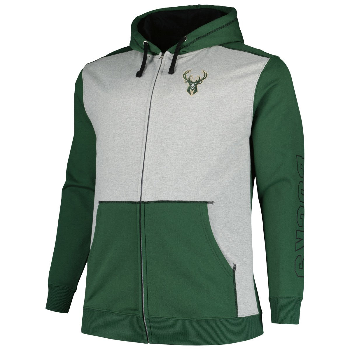 Milwaukee Bucks Big & Tall Contrast Pieced Stitched Full-Zip Hoodie - Hunter Green/Heather Gray | Fanatics outlet