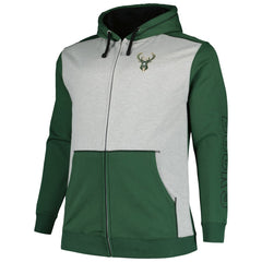 Milwaukee Bucks Big & Tall Contrast Pieced Stitched Full-Zip Hoodie - Hunter Green/Heather Gray | Fanatics outlet