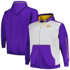 Los Angeles Lakers Big & Tall Contrast Pieced Stitched Full-Zip Hoodie - Purple/Heather Gray | Fanatics outlet