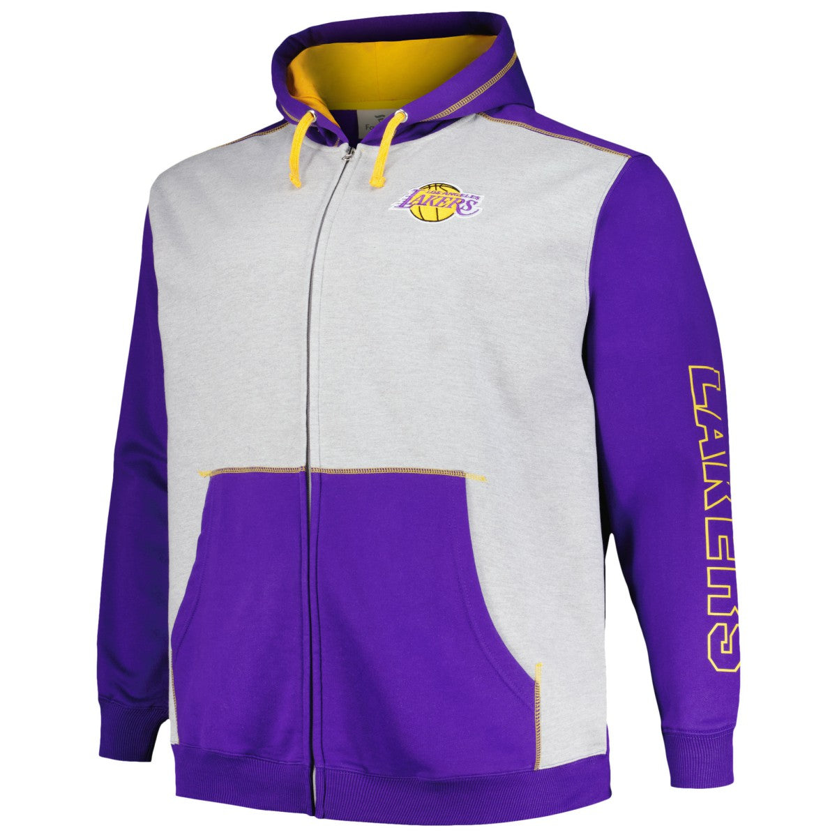 Los Angeles Lakers Big & Tall Contrast Pieced Stitched Full-Zip Hoodie - Purple/Heather Gray | Fanatics outlet