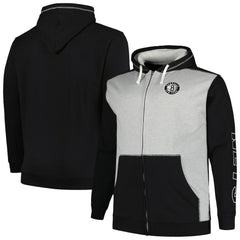 Brooklyn Nets Big & Tall Contrast Pieced Stitched Full-Zip Hoodie - Black/Heather Gray | Fanatics online