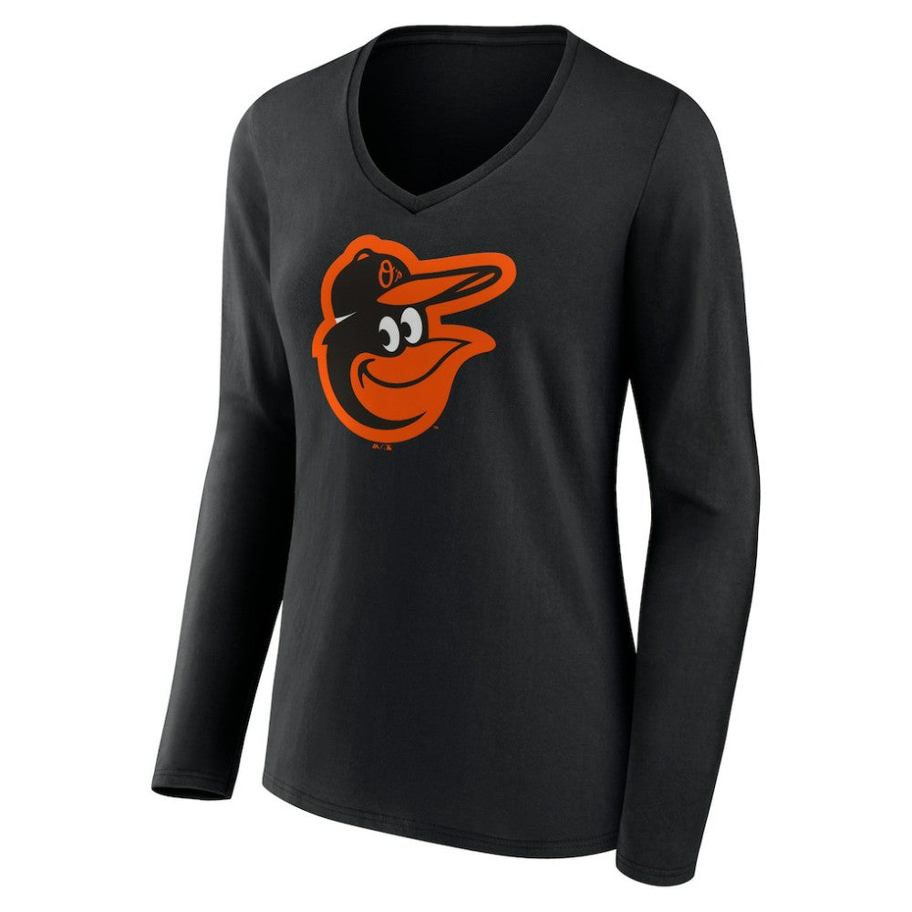 Baltimore Orioles Women's Official Logo V-Neck Long Sleeve T-Shirt - Black