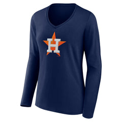 Houston Astros Women's Official Logo V-Neck Long Sleeve T-Shirt - Navy