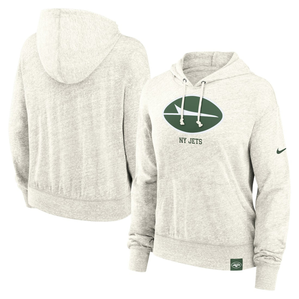 New York Jets Women's Gym Vintage Logo Pullover Hoodie - Cream | Nike for sale
