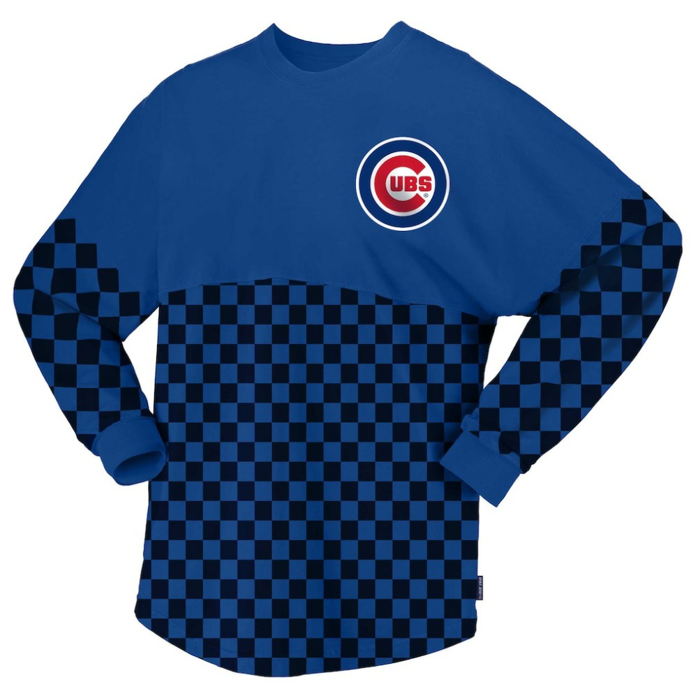 Chicago Cubs Women's Checker Print Long Sleeve T-Shirt - Royal