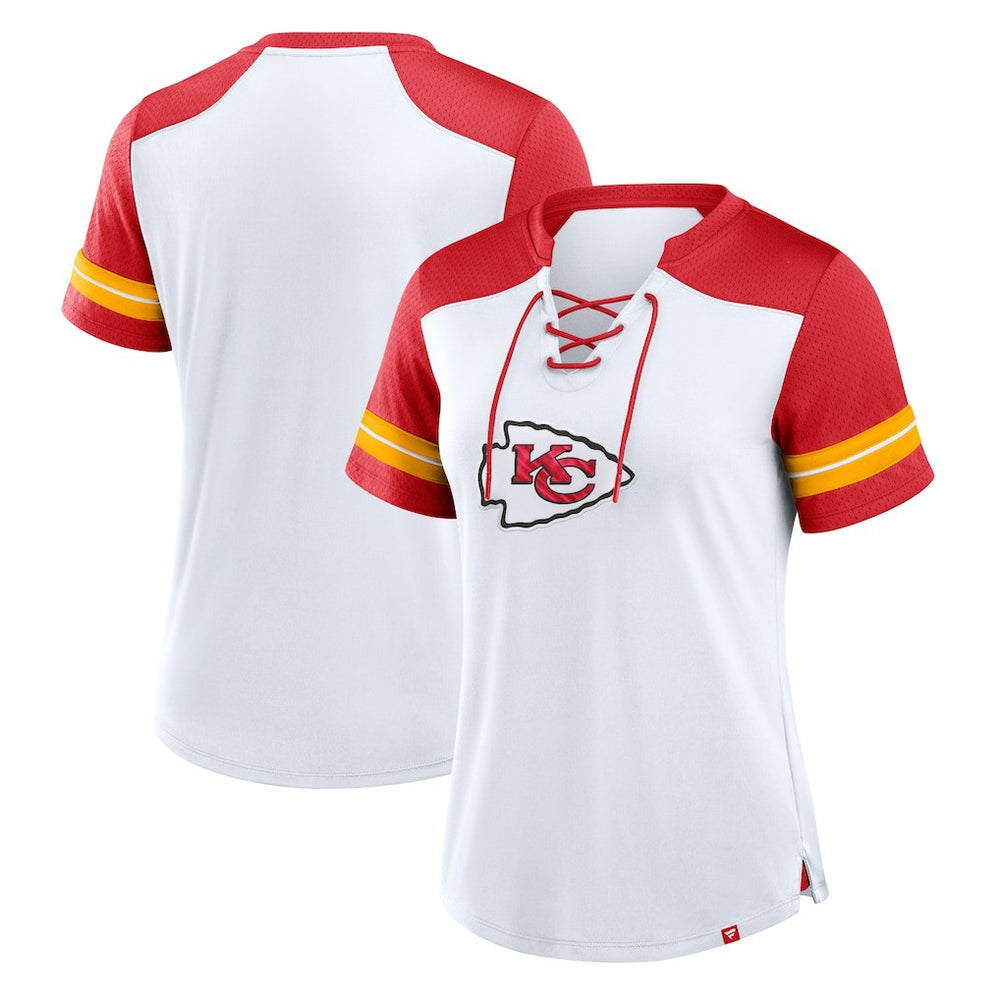 Kansas City Chiefs Women's Foiled Primary Lace-Up T-Shirt - White/Red on sale