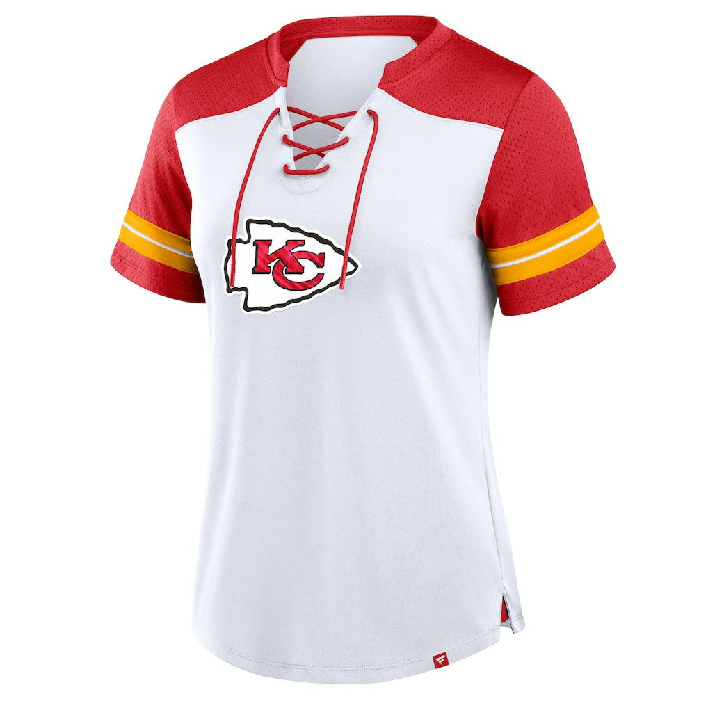 Kansas City Chiefs Women's Foiled Primary Lace-Up T-Shirt - White/Red on sale