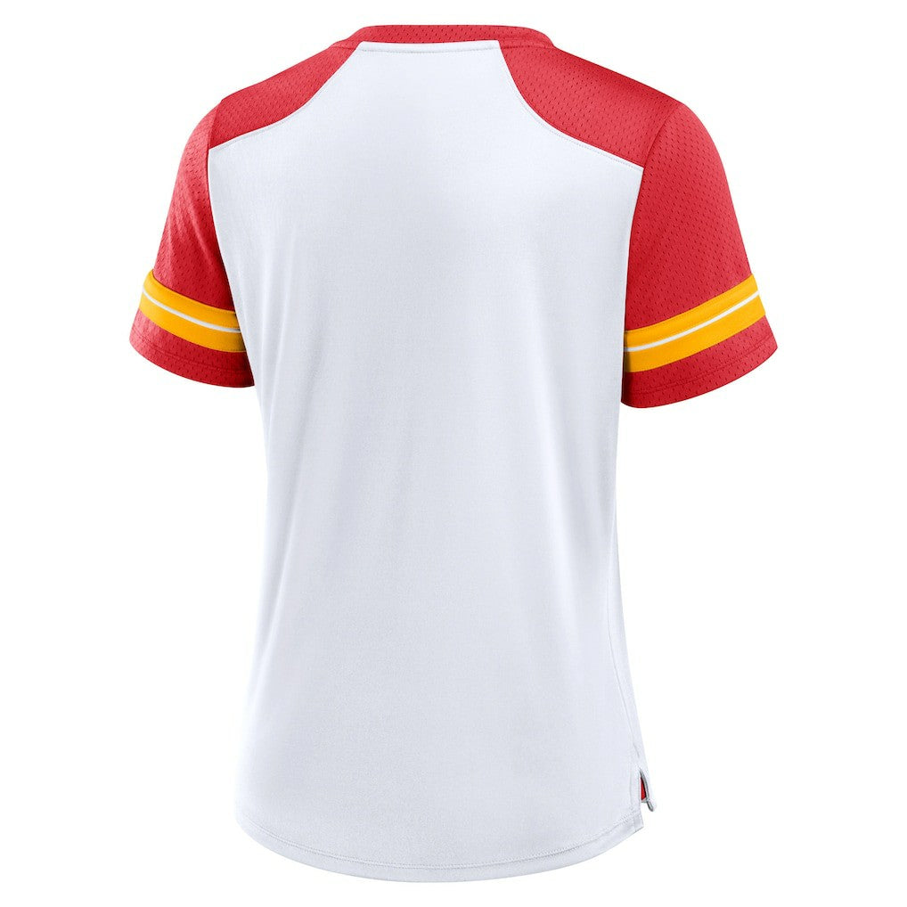 Kansas City Chiefs Women's Foiled Primary Lace-Up T-Shirt - White/Red on sale