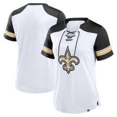 New Orleans Saints Women's Foiled Primary Lace-Up T-Shirt - White/Black cheap