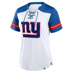 New York Giants Women's Foiled Primary Lace-Up T-Shirt - White/Royal sale