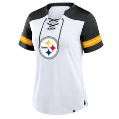Pittsburgh Steelers Women's Foiled Primary Lace-Up T-Shirt - White/Black outlet