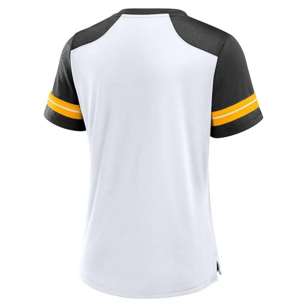 Pittsburgh Steelers Women's Foiled Primary Lace-Up T-Shirt - White/Black outlet