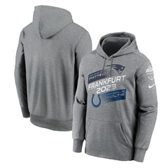 New England Patriots vs. Indianapolis Colts 2023 Frankfurt Game Pullover Hoodie - Heather Charcoal | Nike on sale