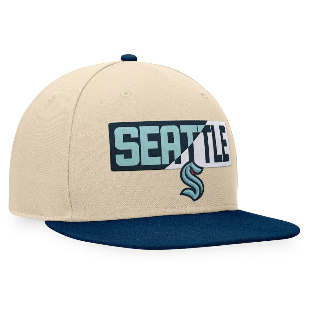 Seattle Kraken Fanatics Goalaso Snapback Hat Cream/Deep Sea Blue