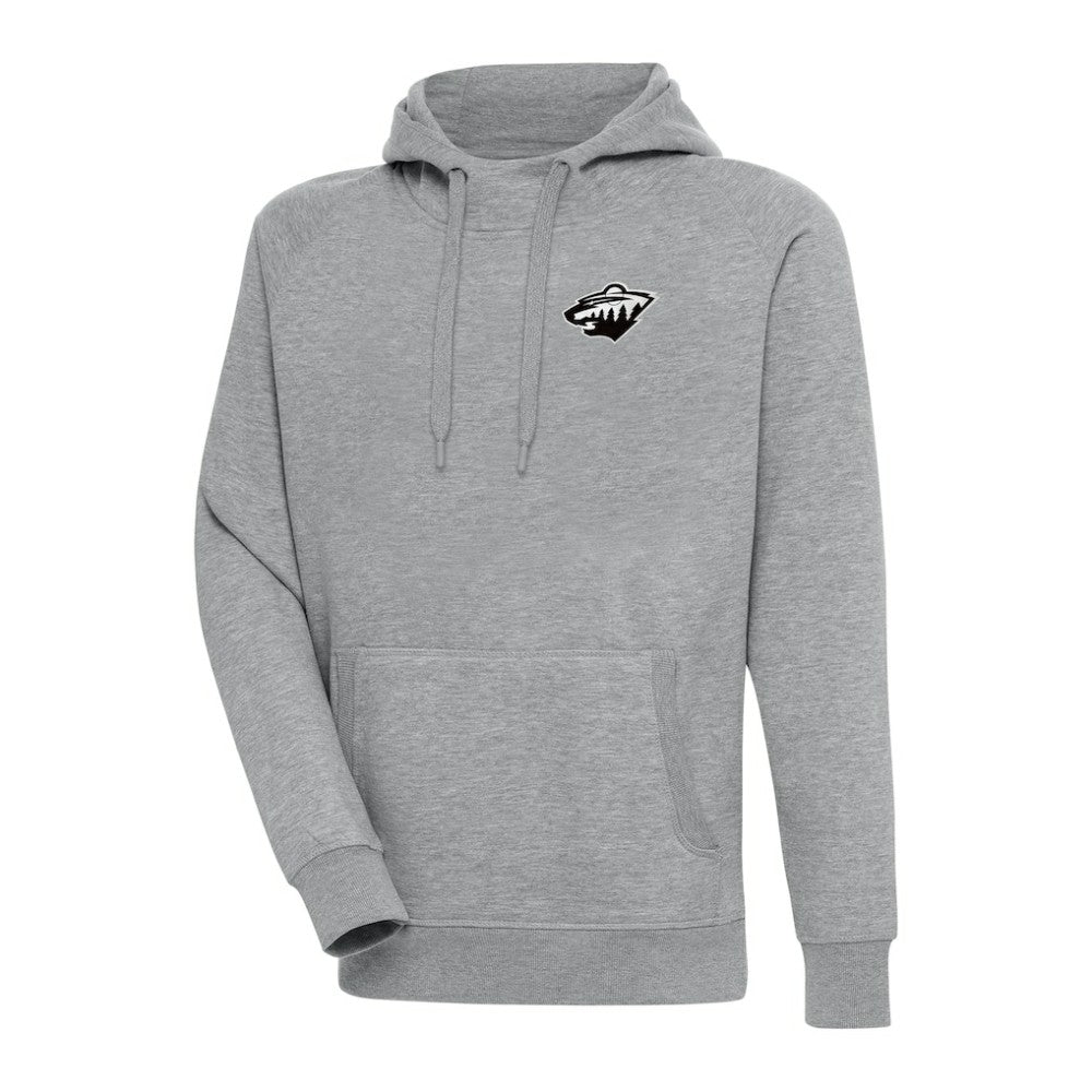 Minnesota Wild Antigua Metallic Logo Victory Pullover Hoodie Heather Gray