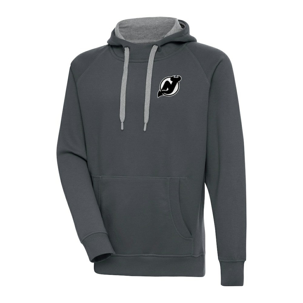 New Jersey Devils Antigua Metallic Logo Victory Pullover Hoodie Charcoal