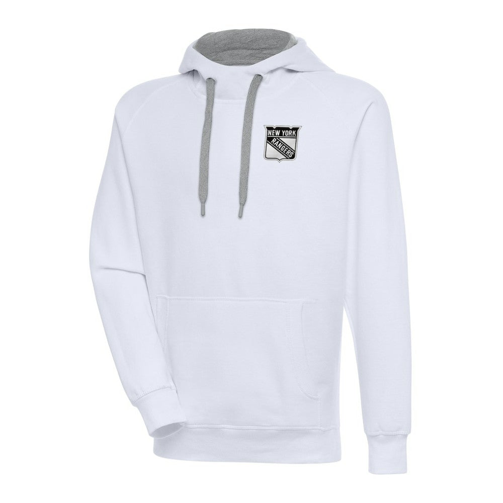 New York Rangers Antigua Metallic Logo Victory Pullover Hoodie White
