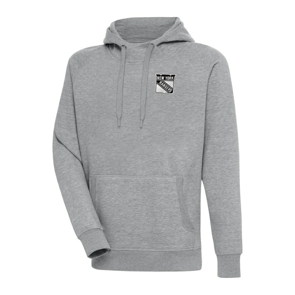 New York Rangers Antigua Metallic Logo Victory Pullover Hoodie Heather Gray