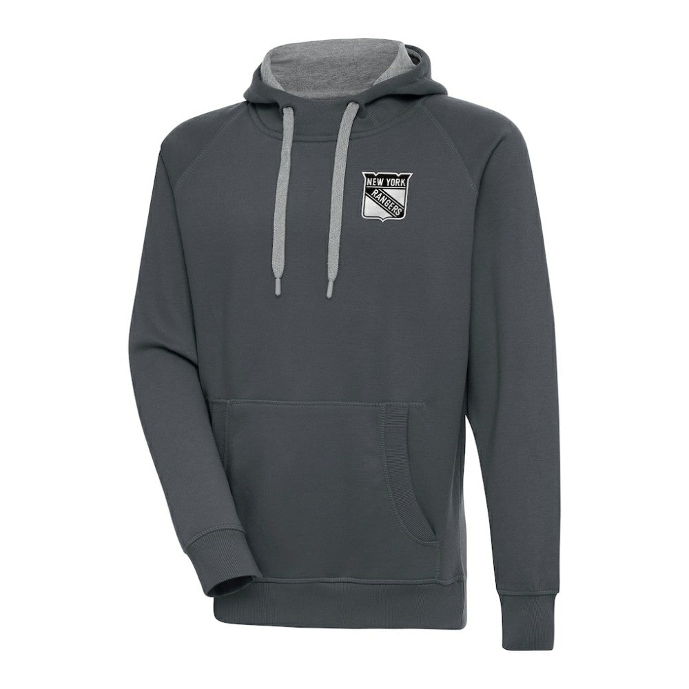 New York Rangers Antigua Metallic Logo Victory Pullover Hoodie Charcoal