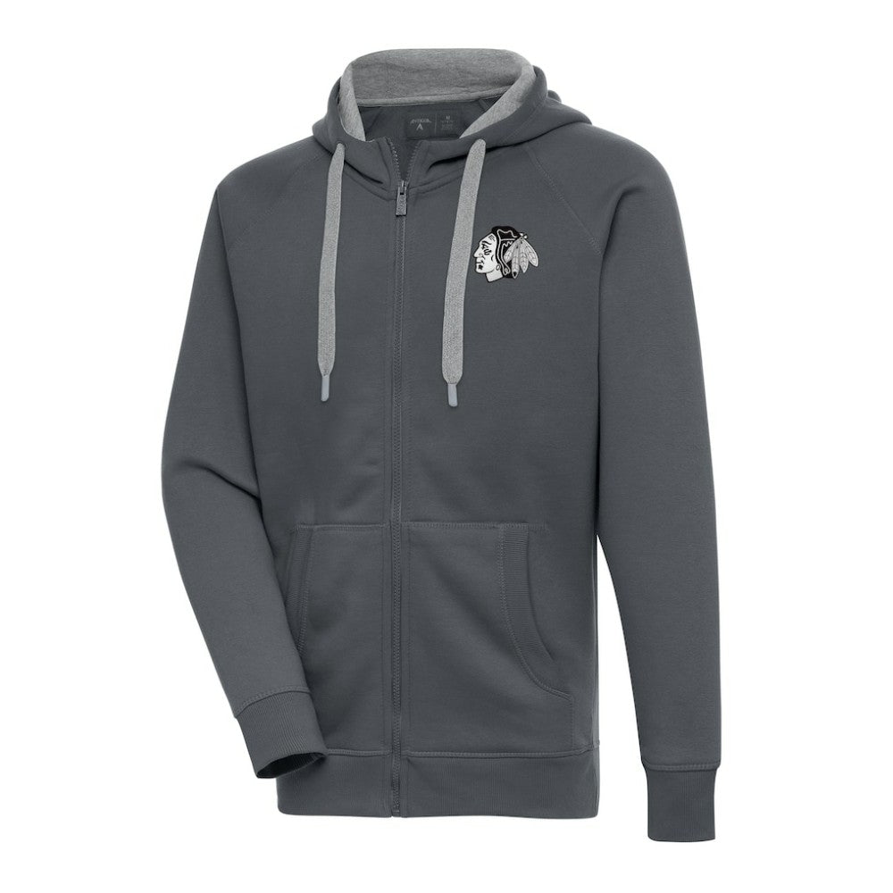 Chicago Blackhawks Antigua Metallic Logo Victory Full-Zip Hoodie Charcoal