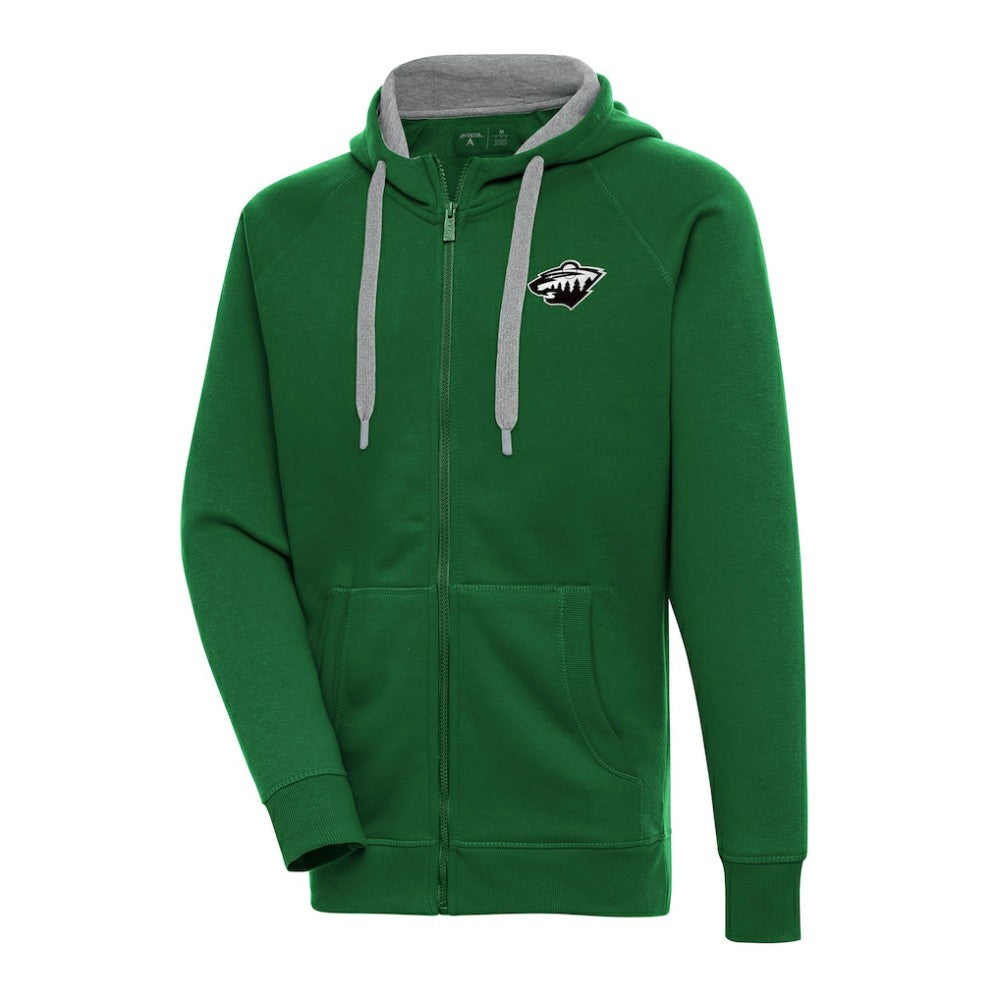Minnesota Wild Antigua Metallic Logo Victory Full-Zip Hoodie Green
