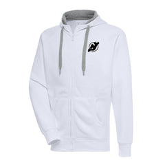 New Jersey Devils Antigua Metallic Logo Victory Full-Zip Hoodie White
