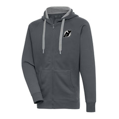 New Jersey Devils Antigua Metallic Logo Victory Full-Zip Hoodie Charcoal