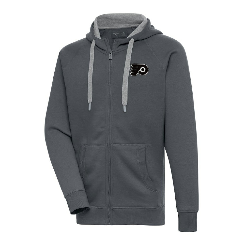 Philadelphia Flyers Antigua Metallic Logo Victory Full-Zip Hoodie Charcoal